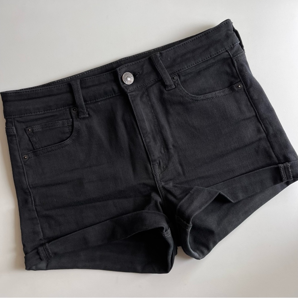 ✨American Eagle | Black Wash Hi-Rise Shortie Stretchy Cuffed Denim Jean Shorts